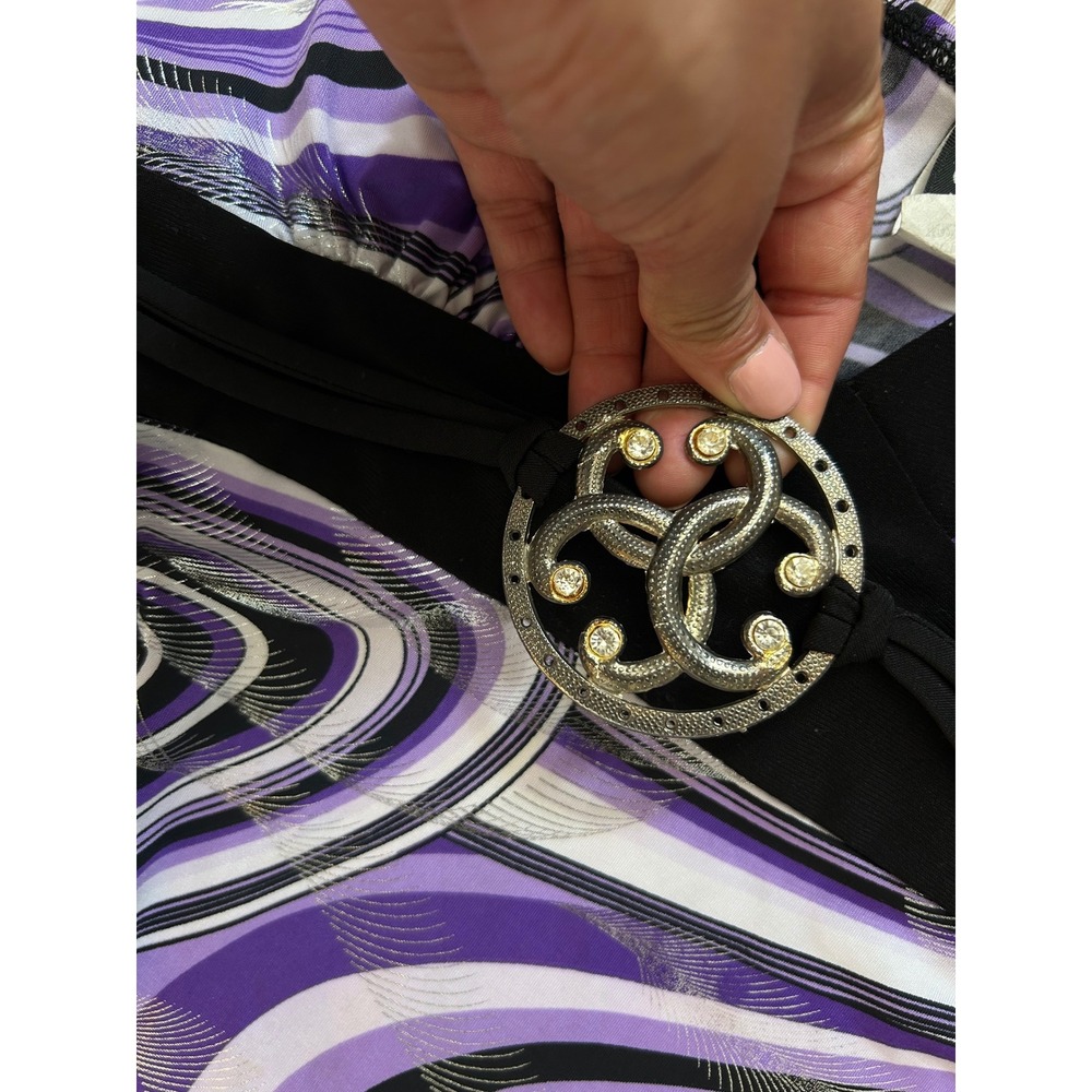 Vintage Y2K Purple Swirl Metallic Rhinestone Buckle Tank Top M party Goingout - Picture 3 of 8